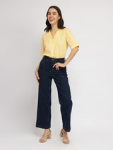 Cotton Notched Collar Top - Yellow