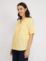 Cotton Notched Collar Top - Yellow