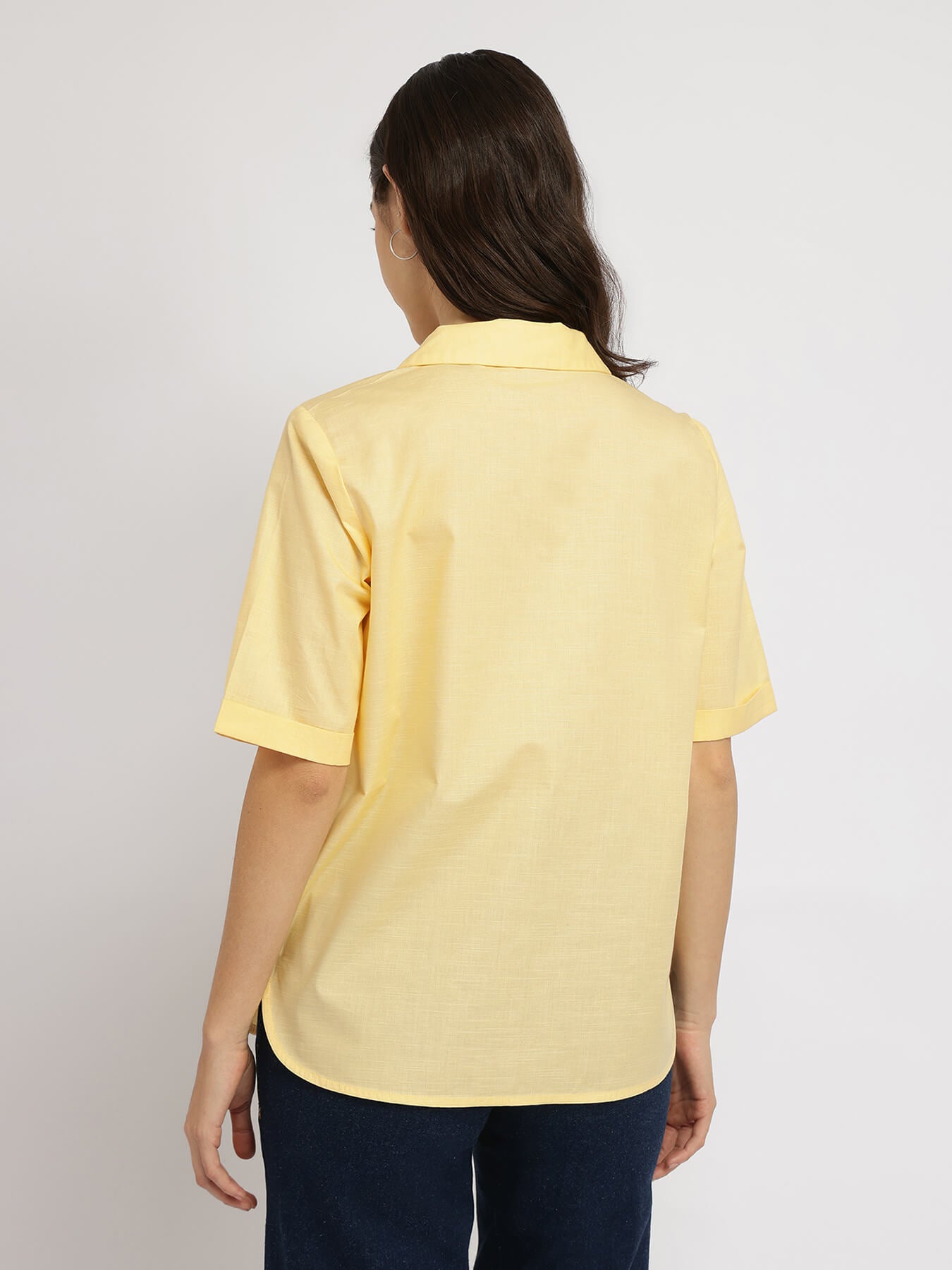 Cotton Notched Collar Top - Yellow