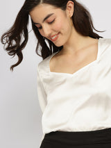 Satin Sweetheart Neck Top - Off White