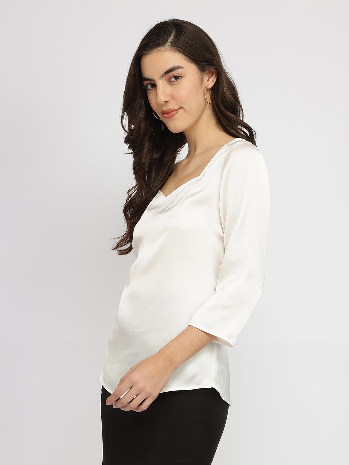 Satin Sweetheart Neck Top - Off White