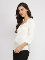 Satin Sweetheart Neck Top - Off White