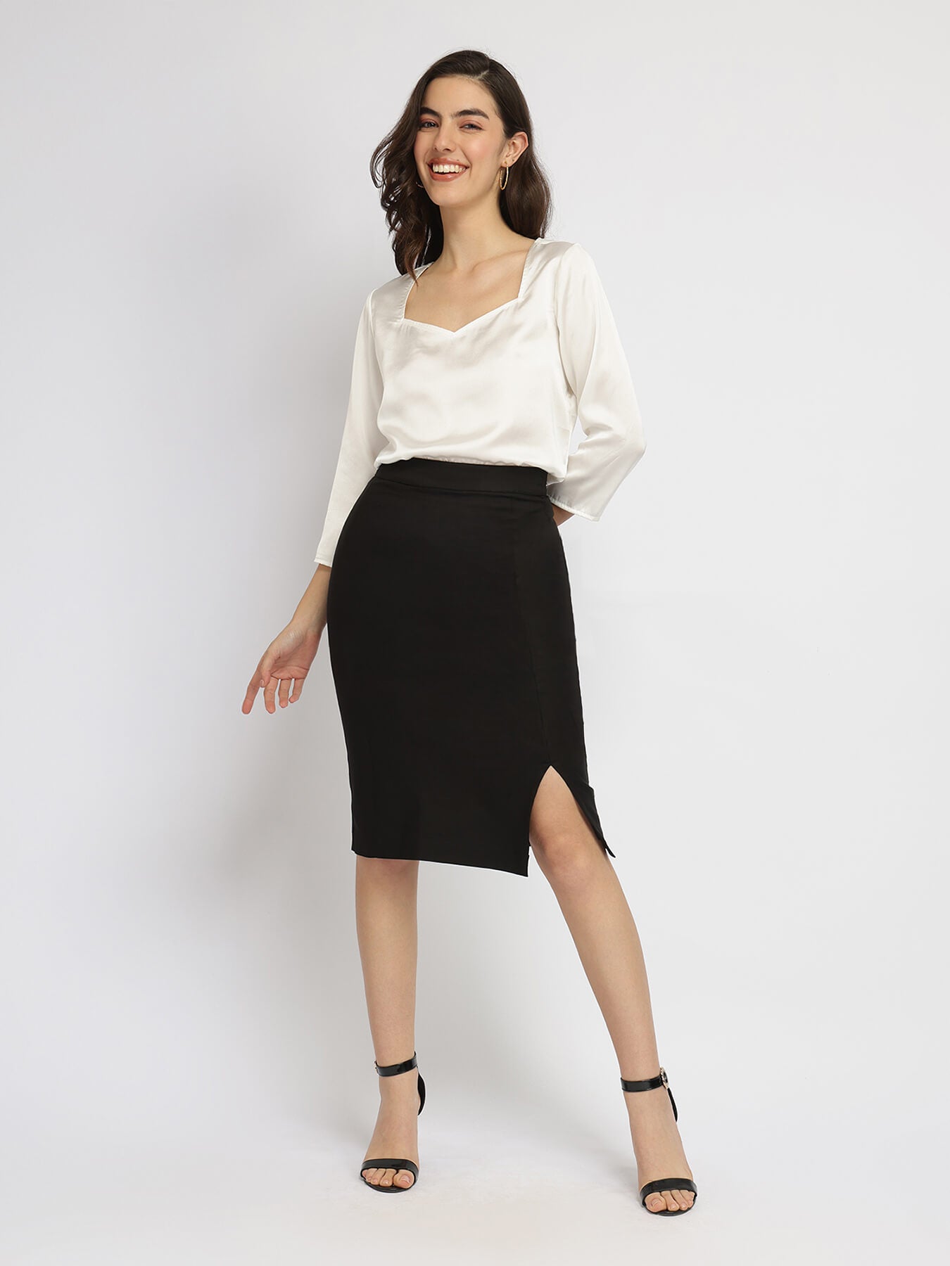 Satin Sweetheart Neck Top - Off White
