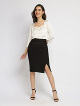 Satin Sweetheart Neck Top - Off White