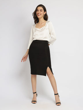 Satin Sweetheart Neck Top - Off White