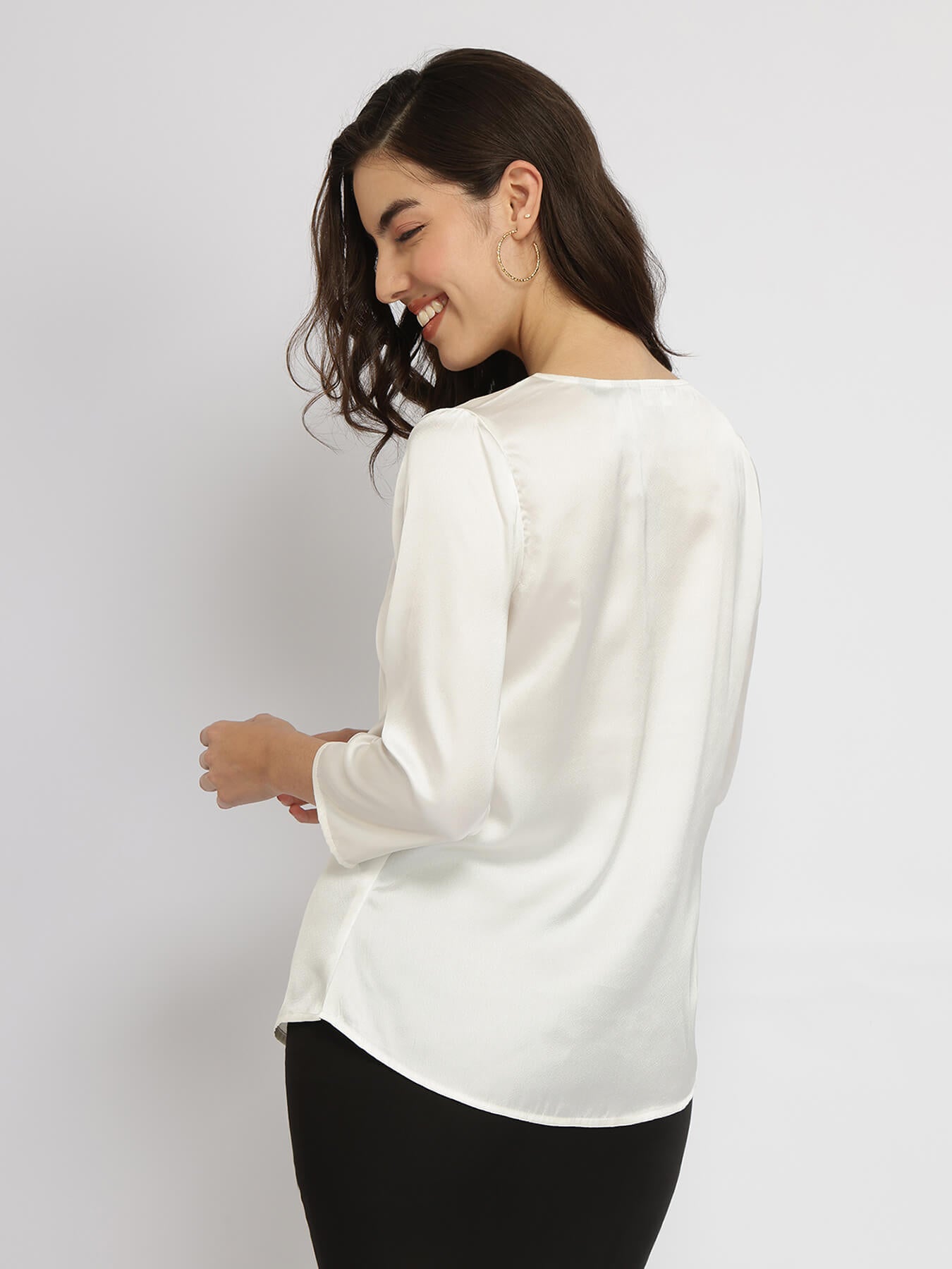 Satin Sweetheart Neck Top - Off White