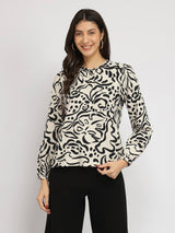 Cotton Abstract Print Top - Black