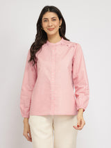 Cotton Mandarin Collar Top - Pink