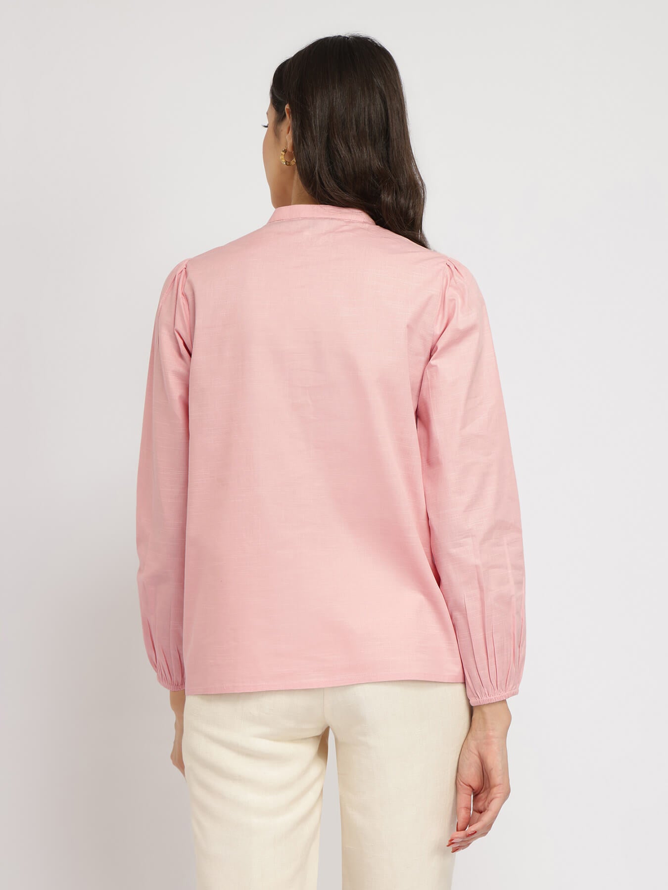 Cotton Mandarin Collar Top - Pink