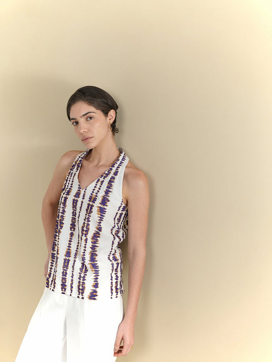 Viscose Abstract Print Top - White