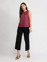 Cotton Pleated Top - Red