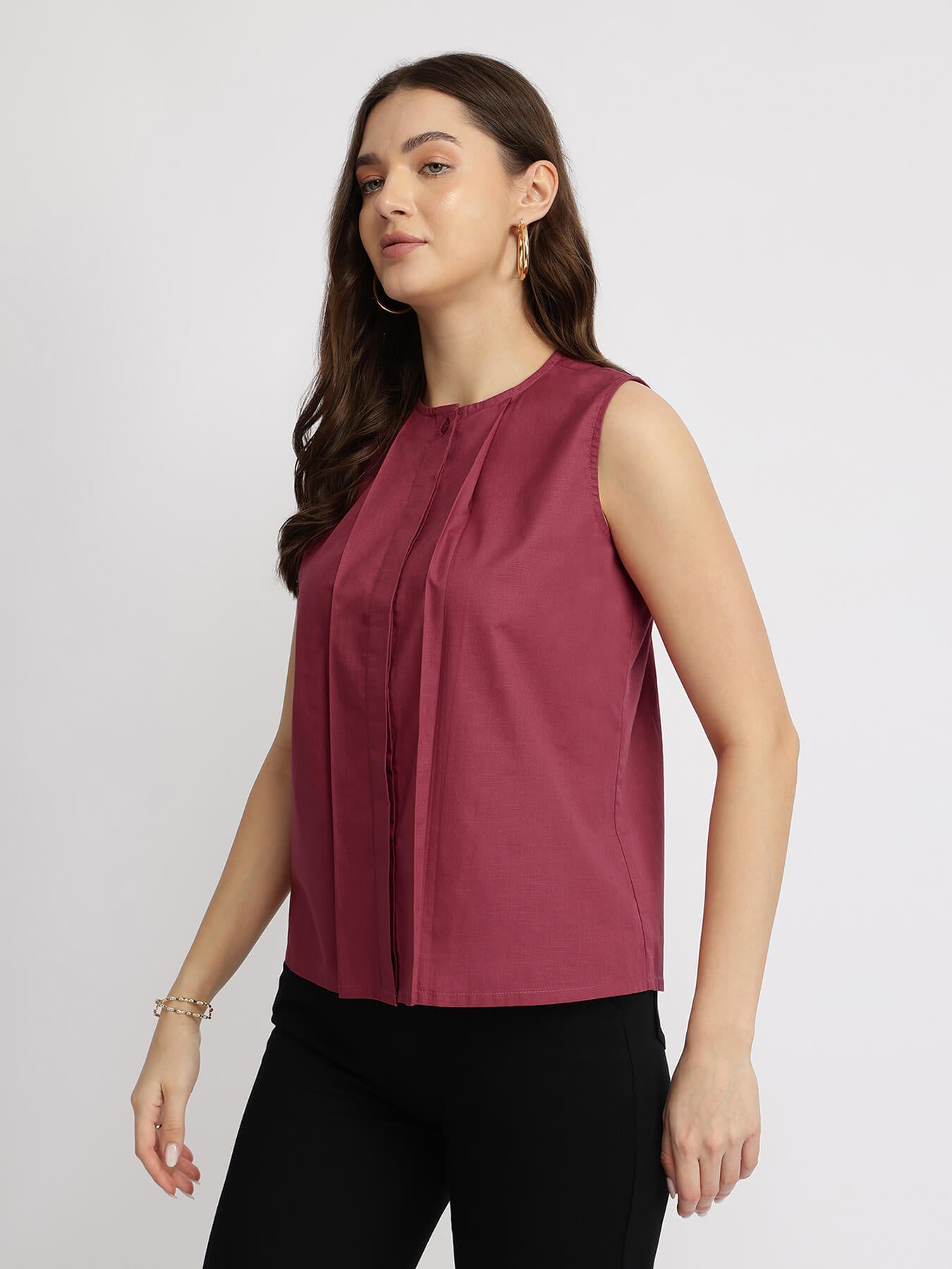 Cotton Pleated Top - Red