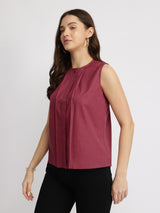 Cotton Pleated Top - Red