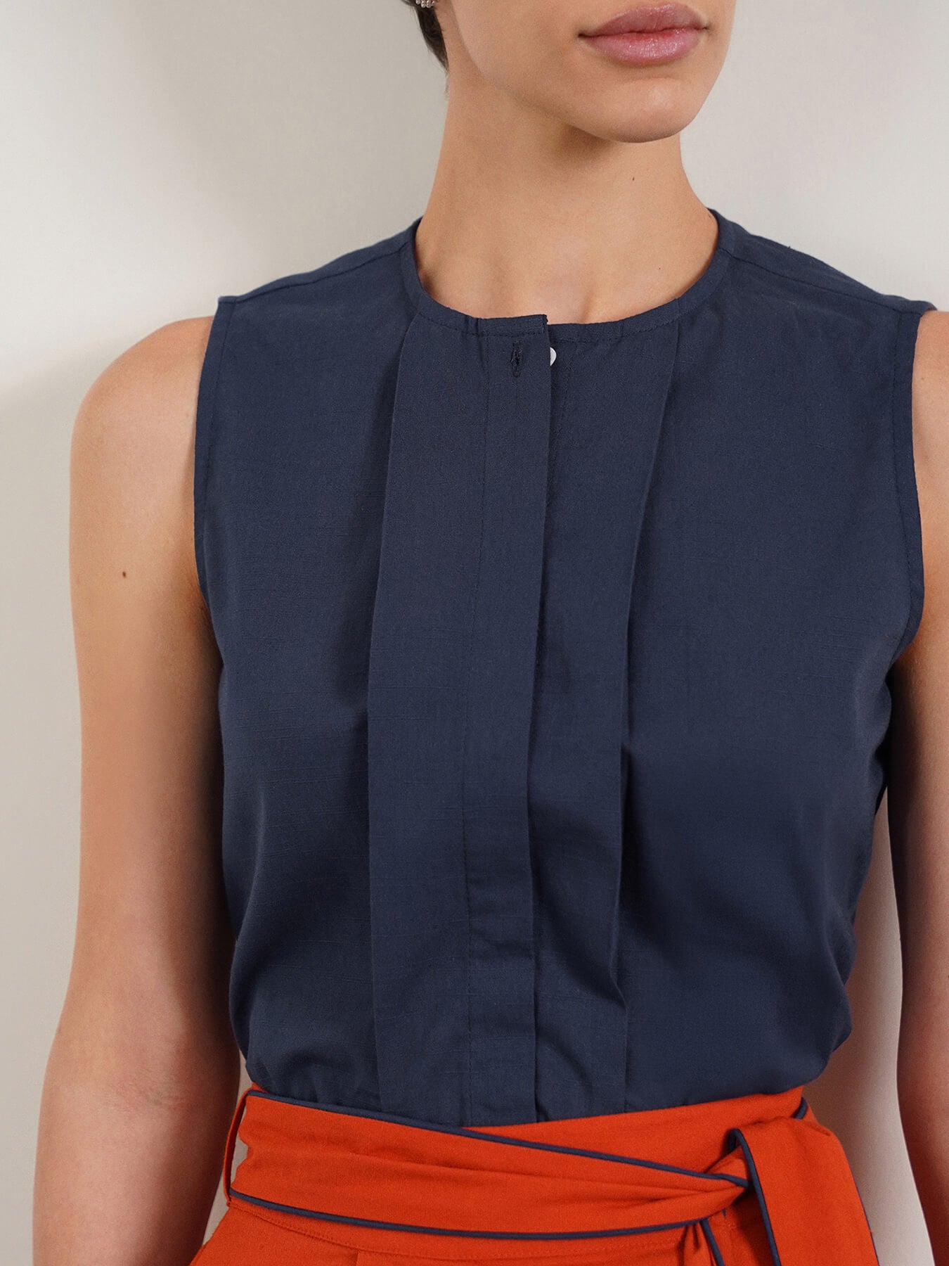 Pure Cotton Pleated Top - Navy Blue