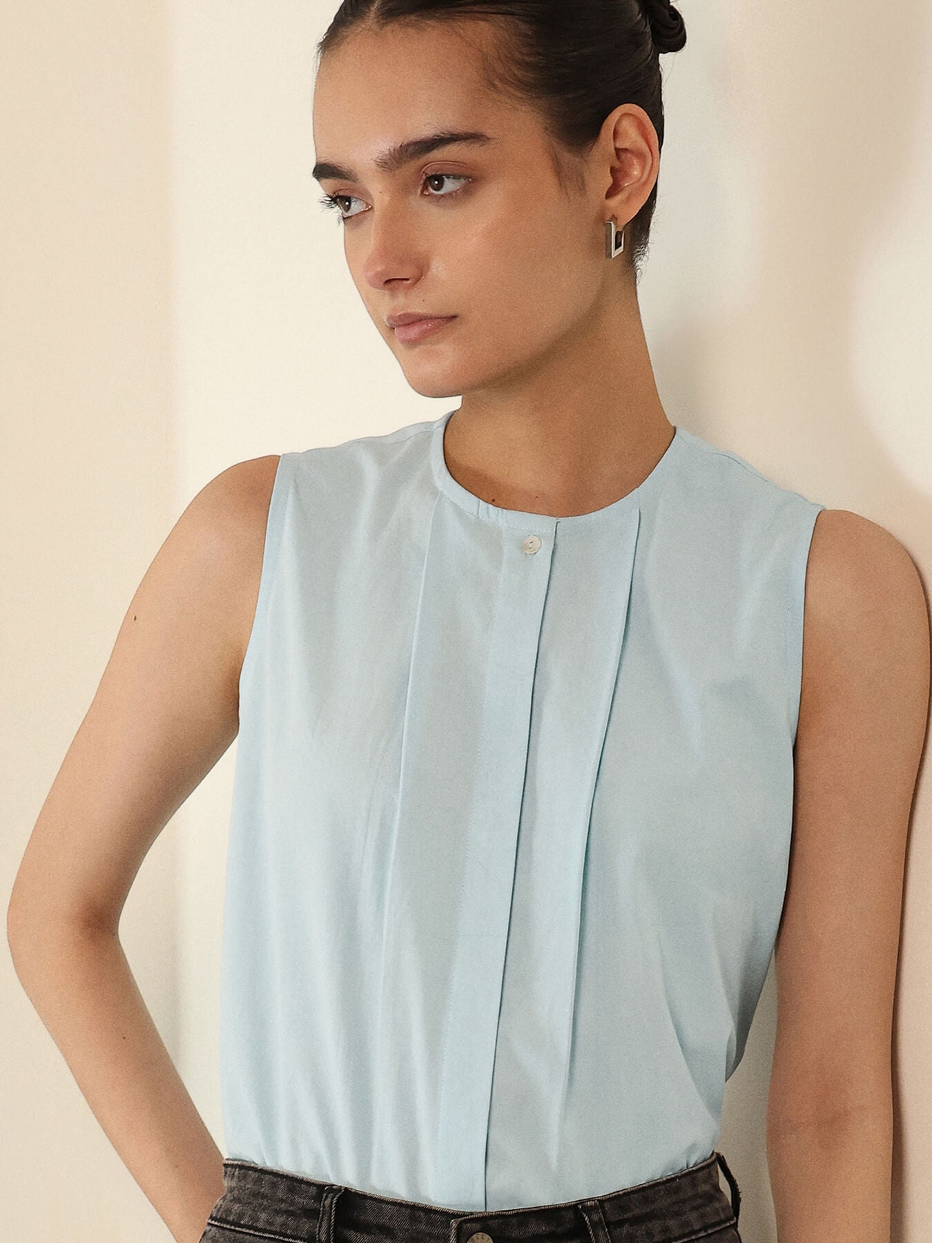Pure Cotton Round Neck Top - Light Blue