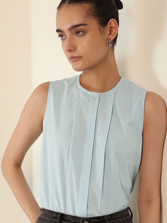 Pure Cotton Round Neck Top - Light Blue