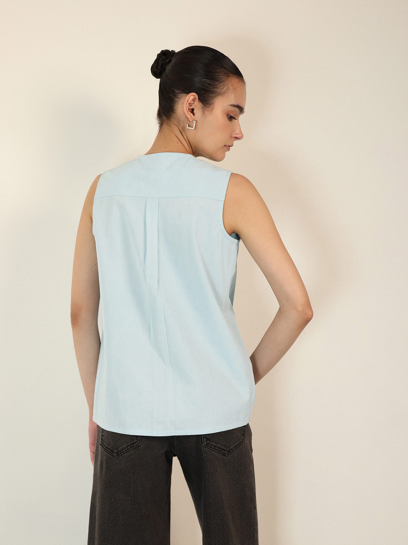 Pure Cotton Round Neck Top - Light Blue