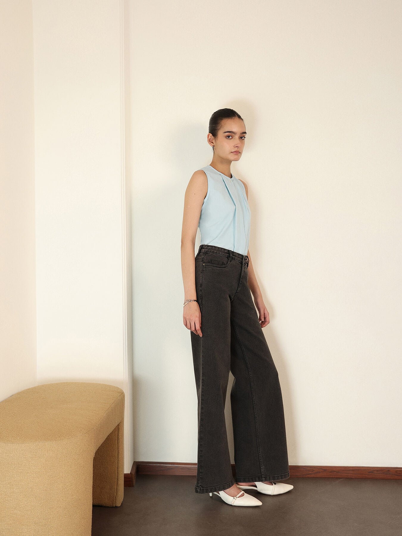 Pure Cotton Round Neck Top - Light Blue