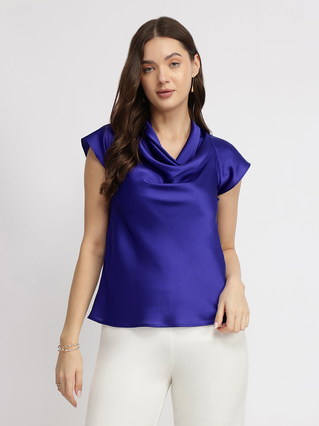 Satin Cowl Top - Royal Blue