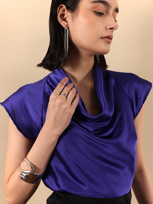 Satin Cowl Top - Royal Blue