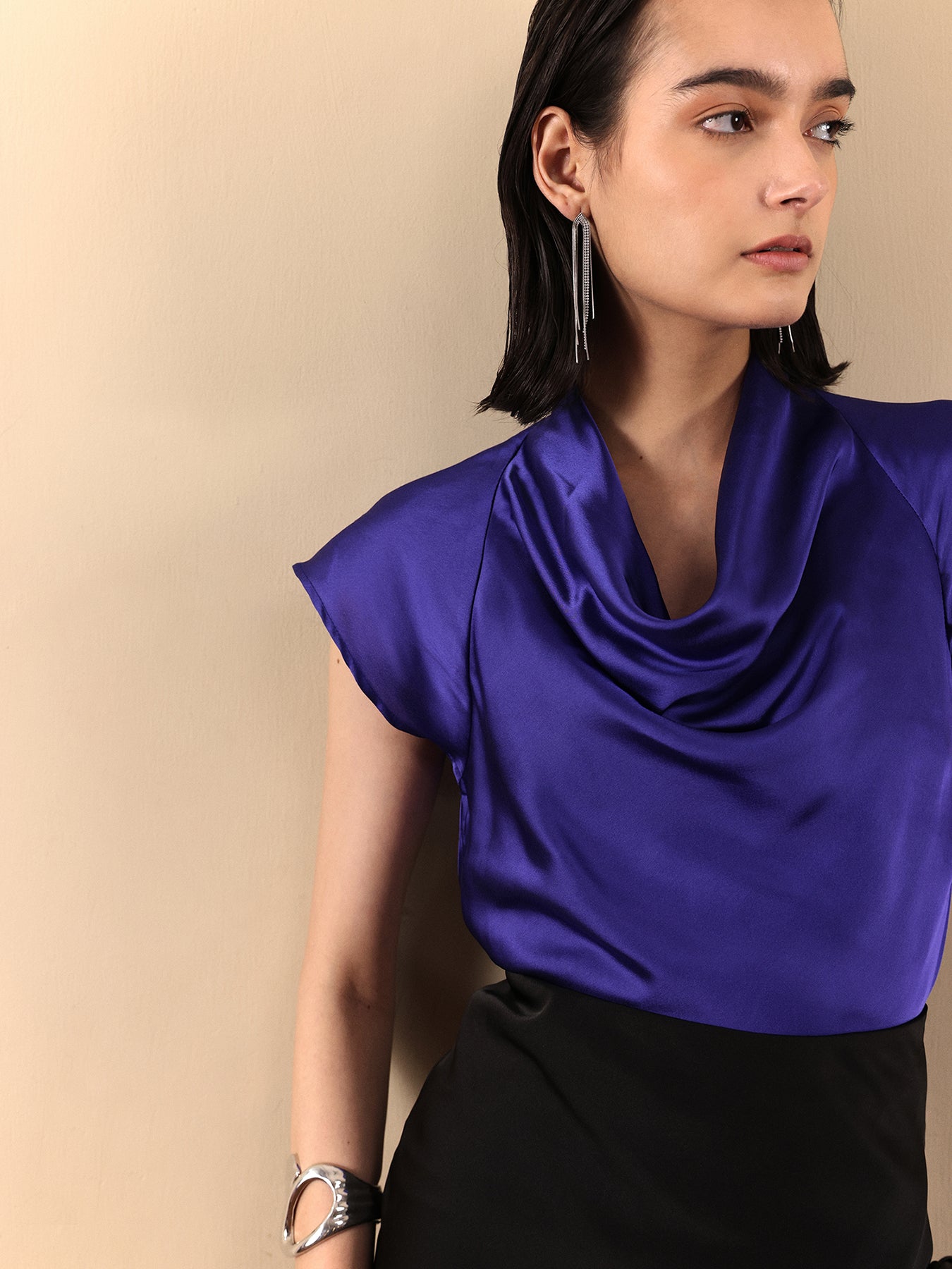Satin Cowl Top - Royal Blue
