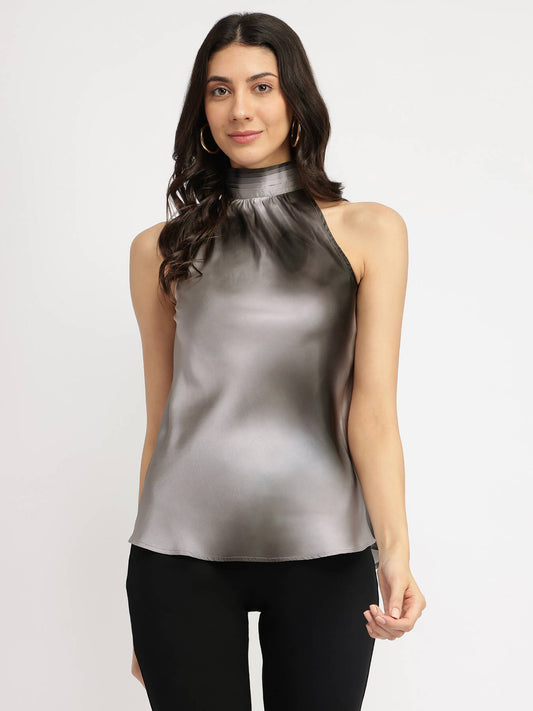 Satin Halter Neck Top - Grey