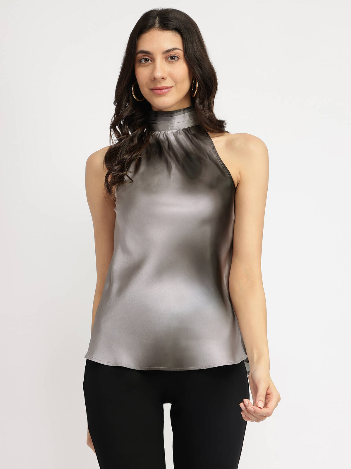 Satin Halter Neck Top - Grey