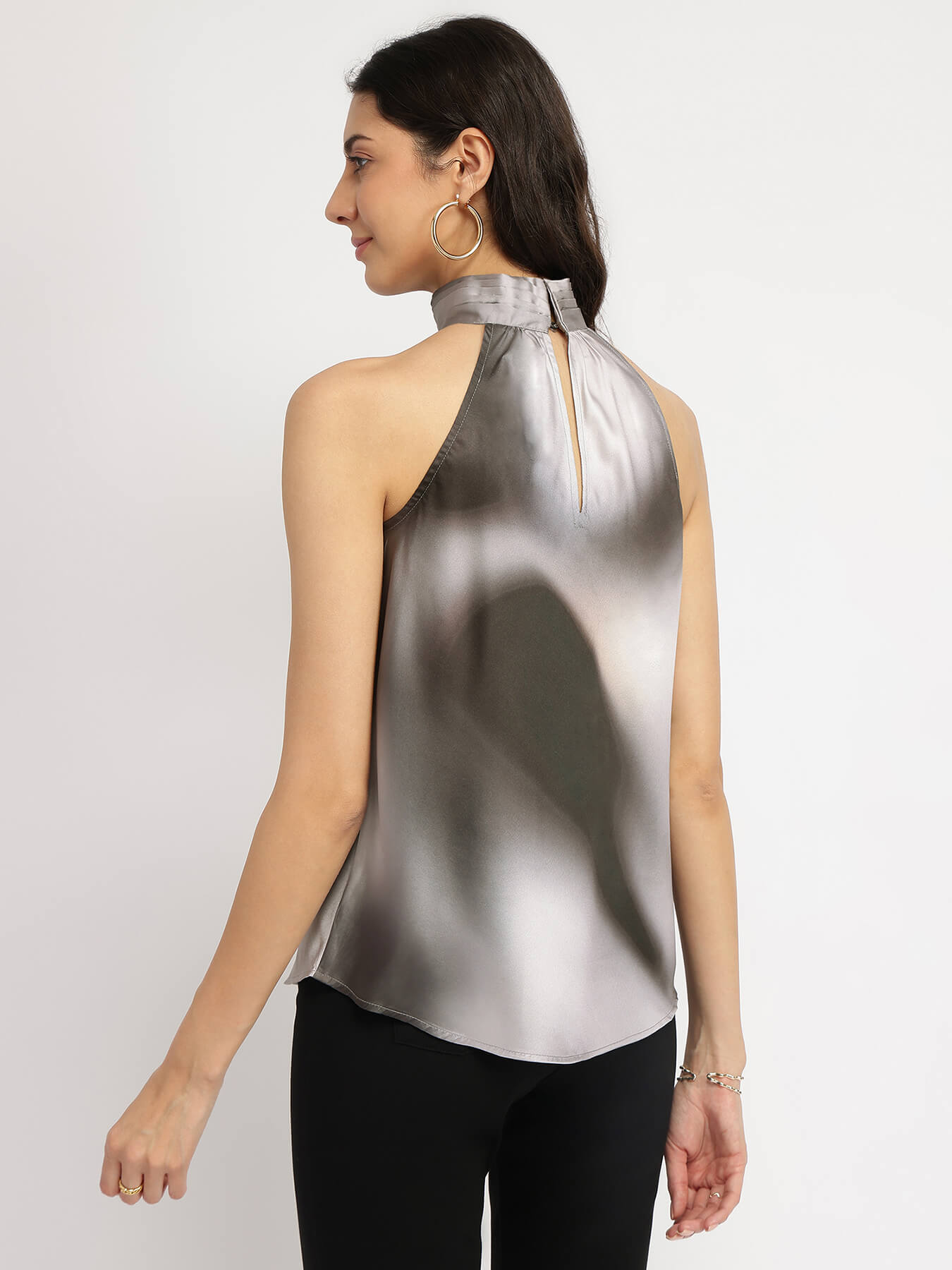 Satin Halter Neck Top - Grey