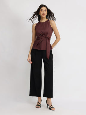 Satin Tie Up Top - Brown