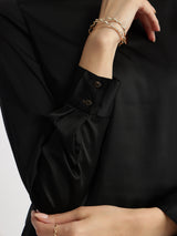 Satin High Collar Top - Black