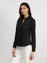 Satin High Collar Top - Black