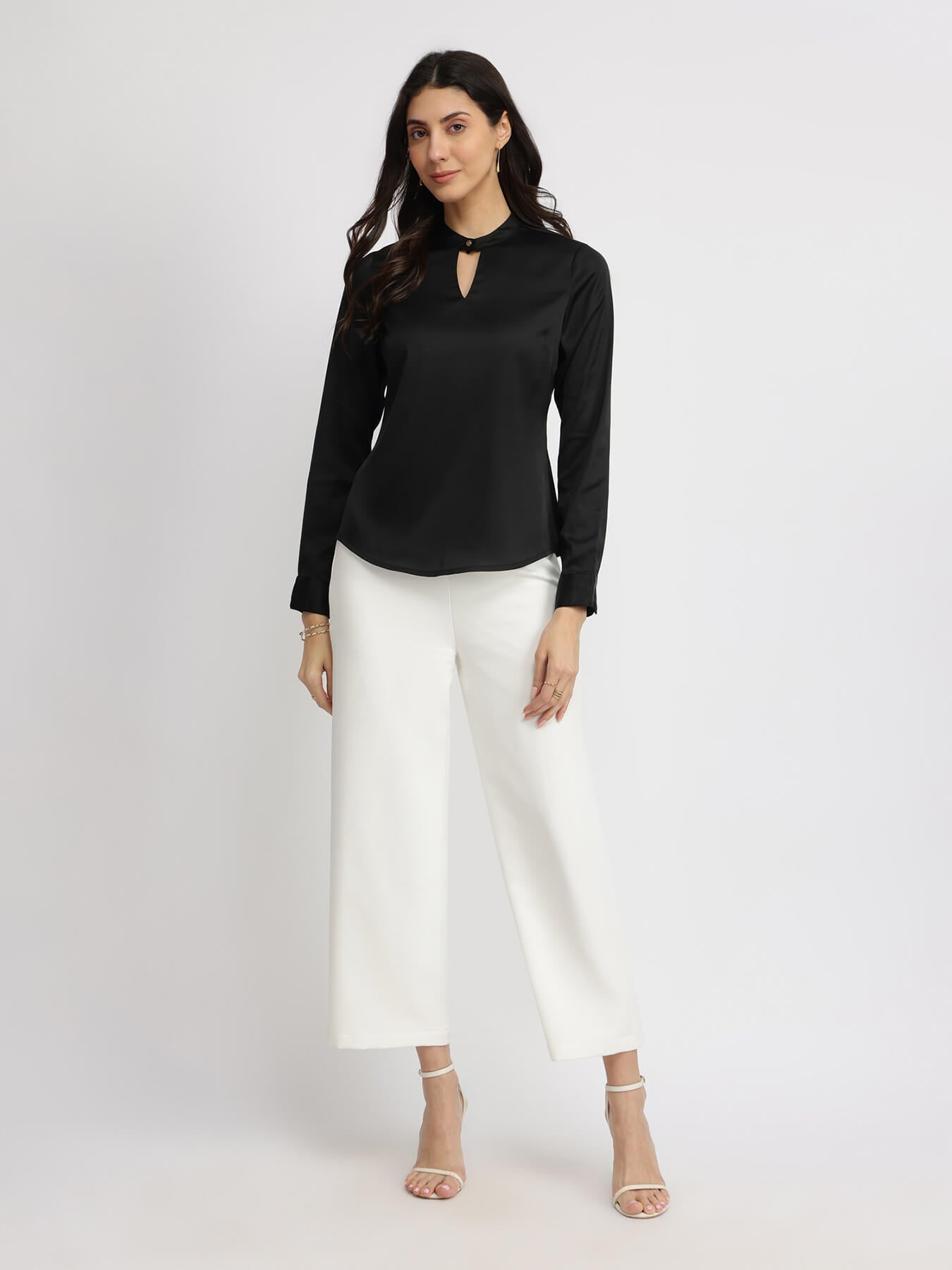 Satin High Collar Top - Black