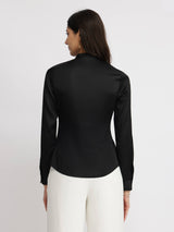 Satin High Collar Top - Black