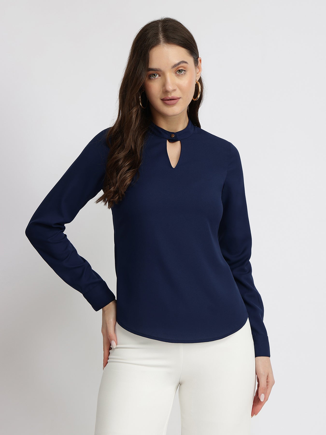 High Collar Top - Navy