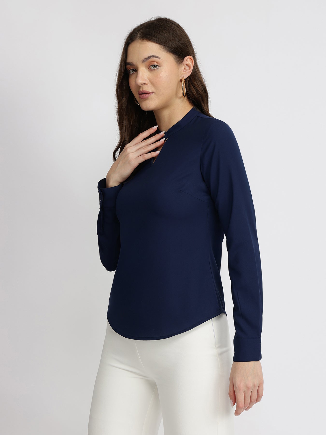 High Collar Top - Navy