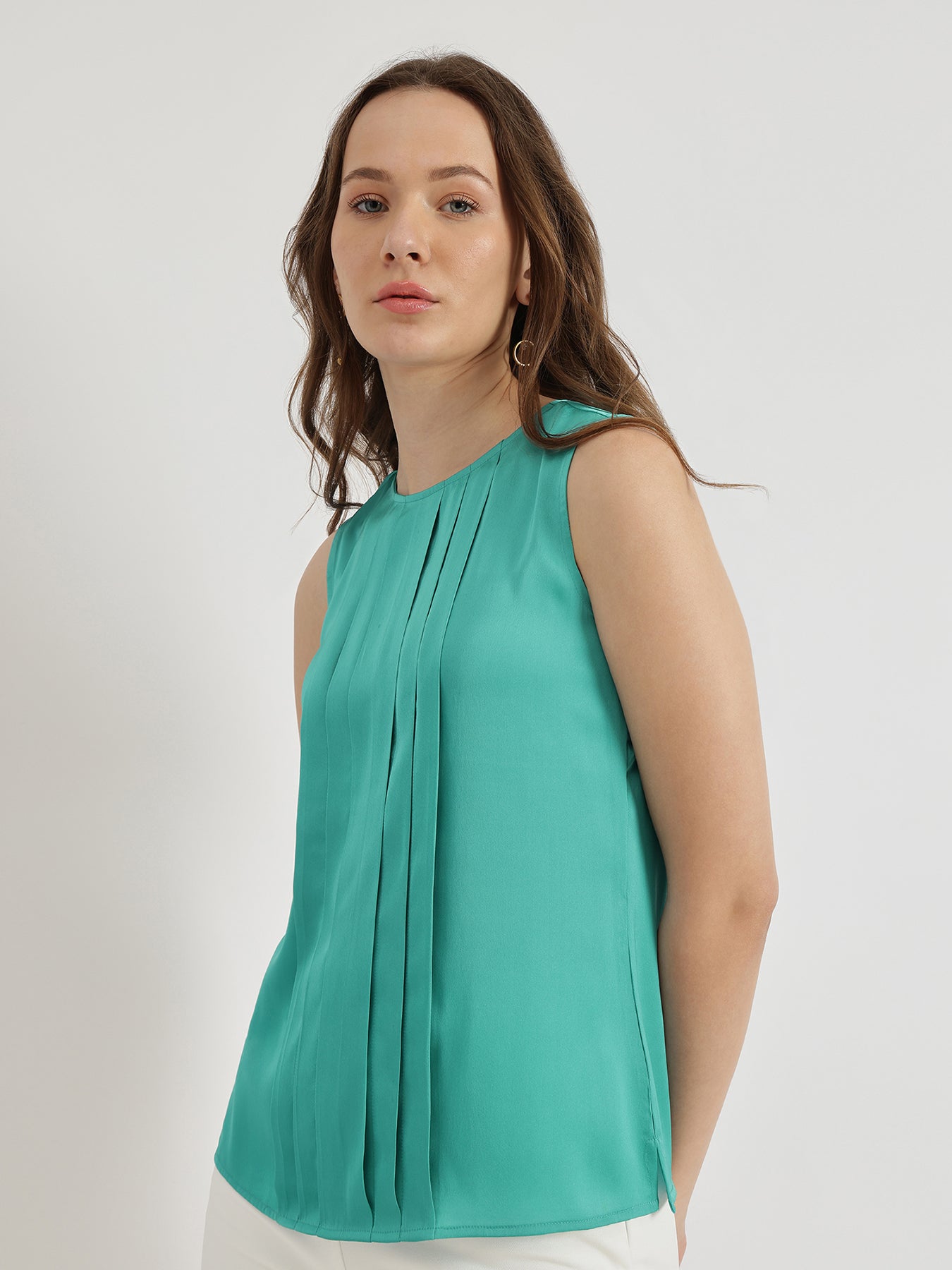 Satin Pleated Top - Blue