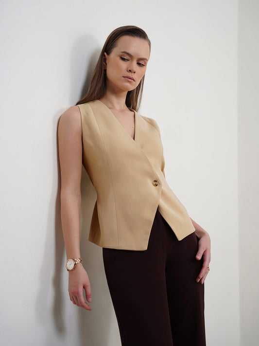 V-Neck Waistcoat - Beige