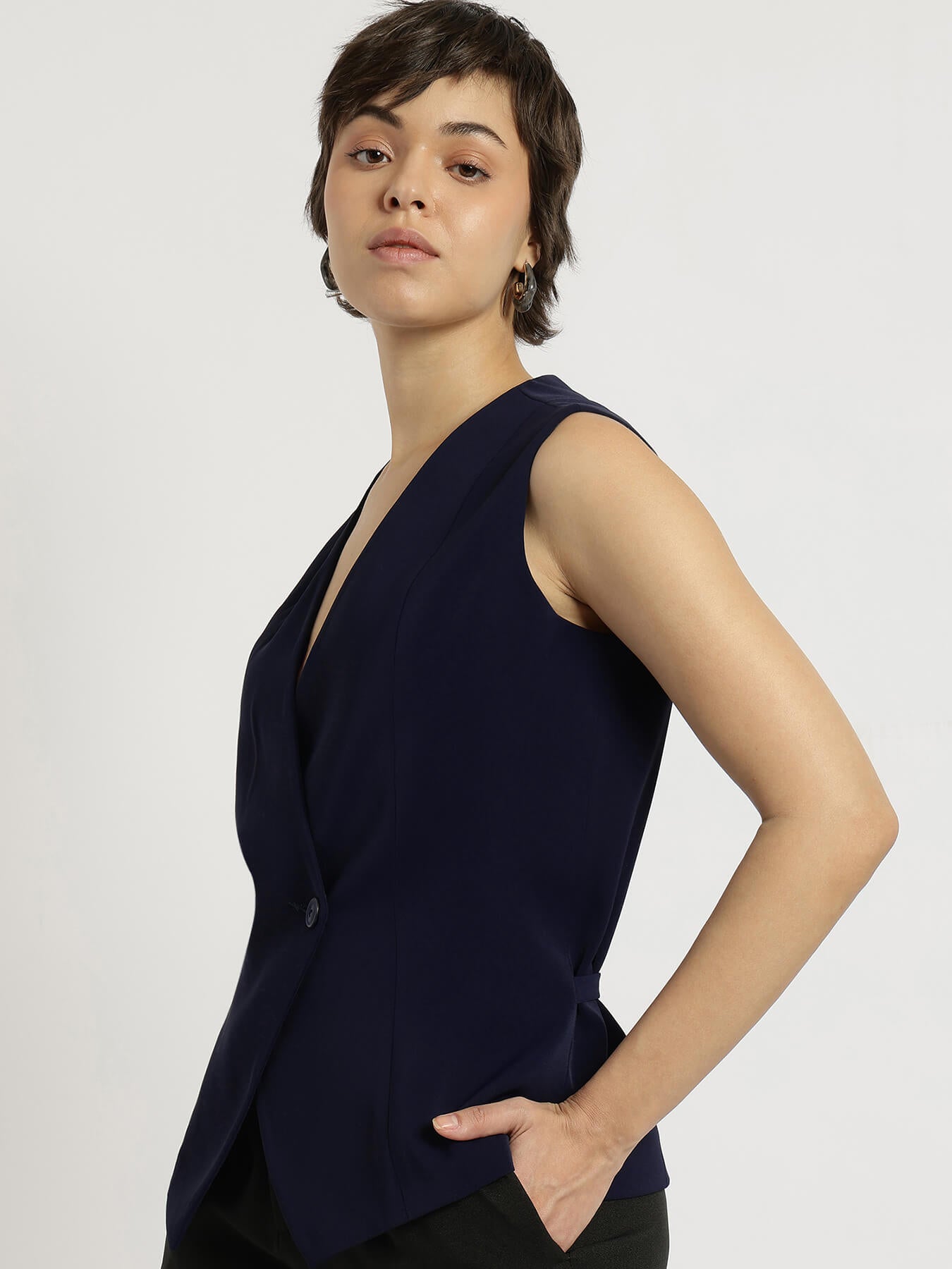 Overlap Waistcoat - Navy Blue