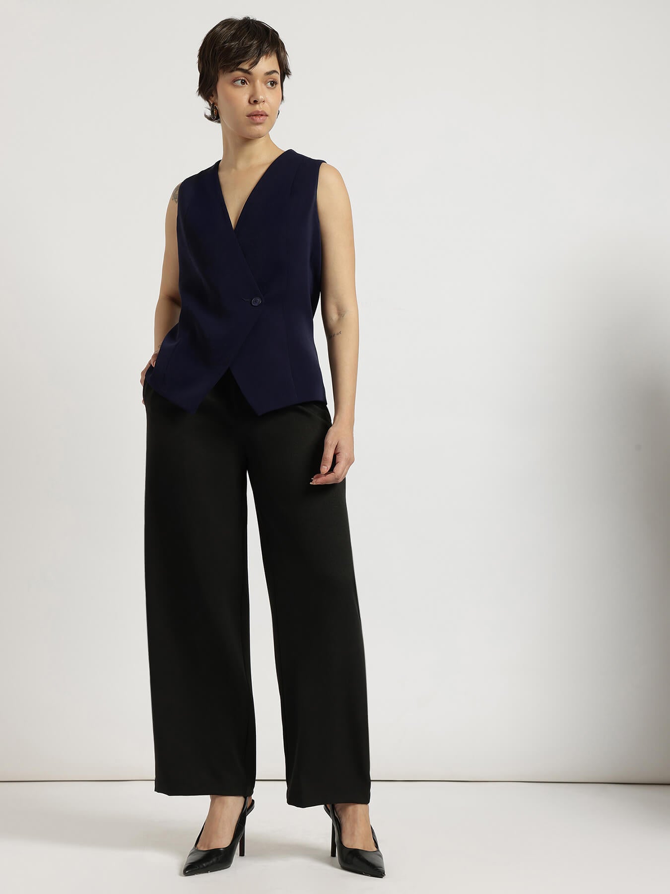 Overlap Waistcoat - Navy Blue