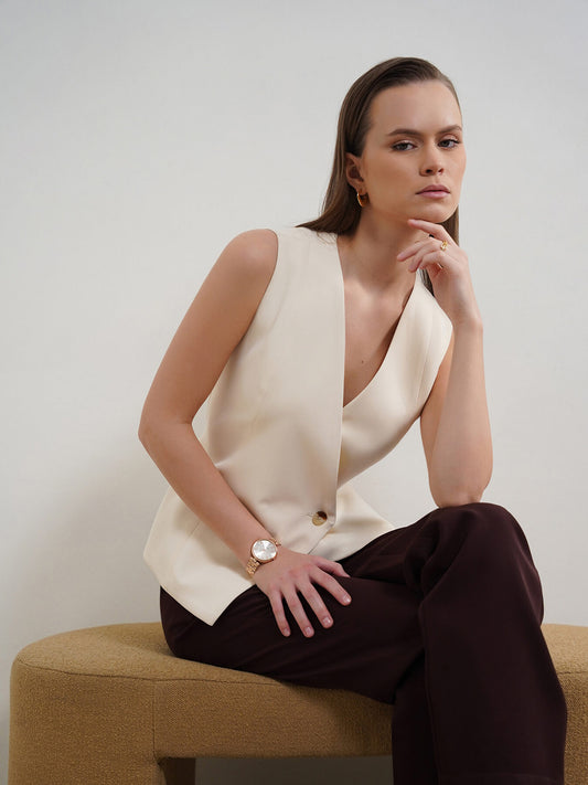 V-Neck Waistcoat - Off White