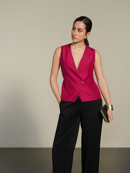 V-Neck Wsistcoat - Pink