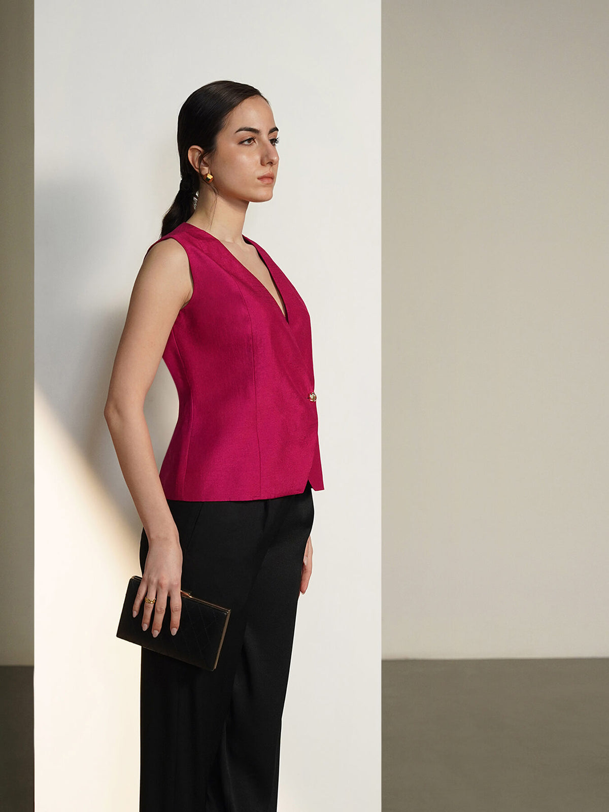 V-Neck Wsistcoat - Pink