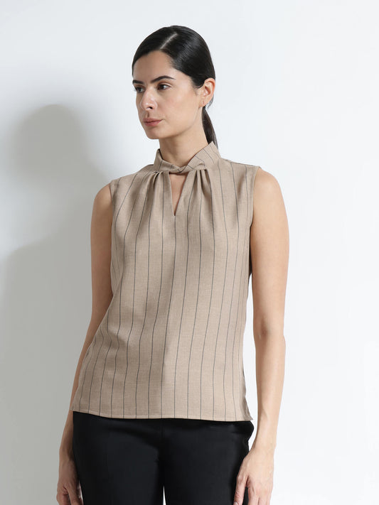 Twisted Band Collar Top - Brown