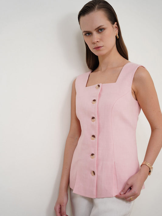 Cotton Linen Waistcoat - Baby Pink