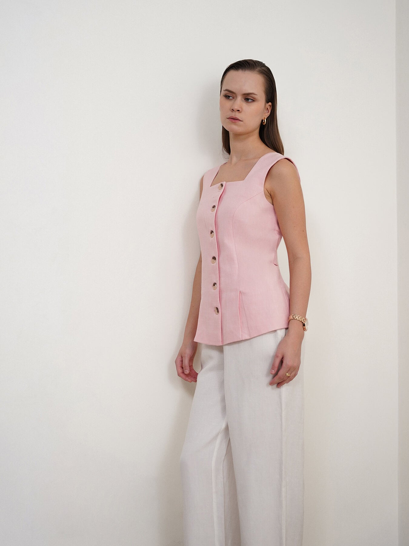 Cotton Linen Waistcoat - Baby Pink