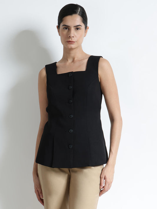 Square Neck Waistcoat - Black