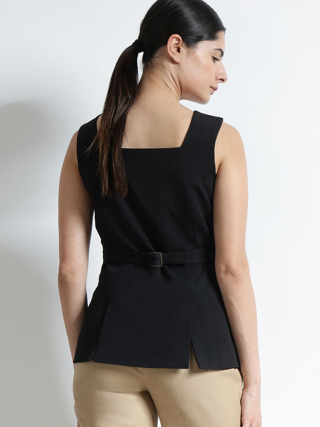 Square Neck Waistcoat - Black