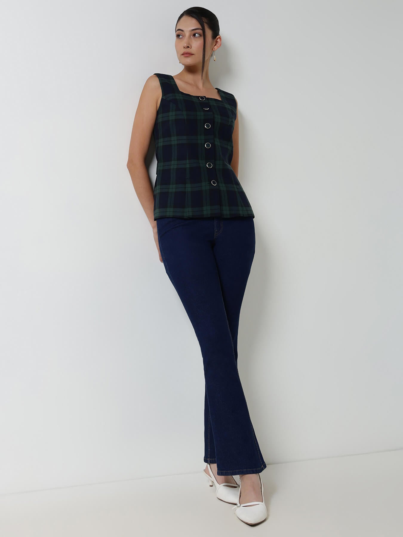 Cotton Checkered Waistcoat - Blue