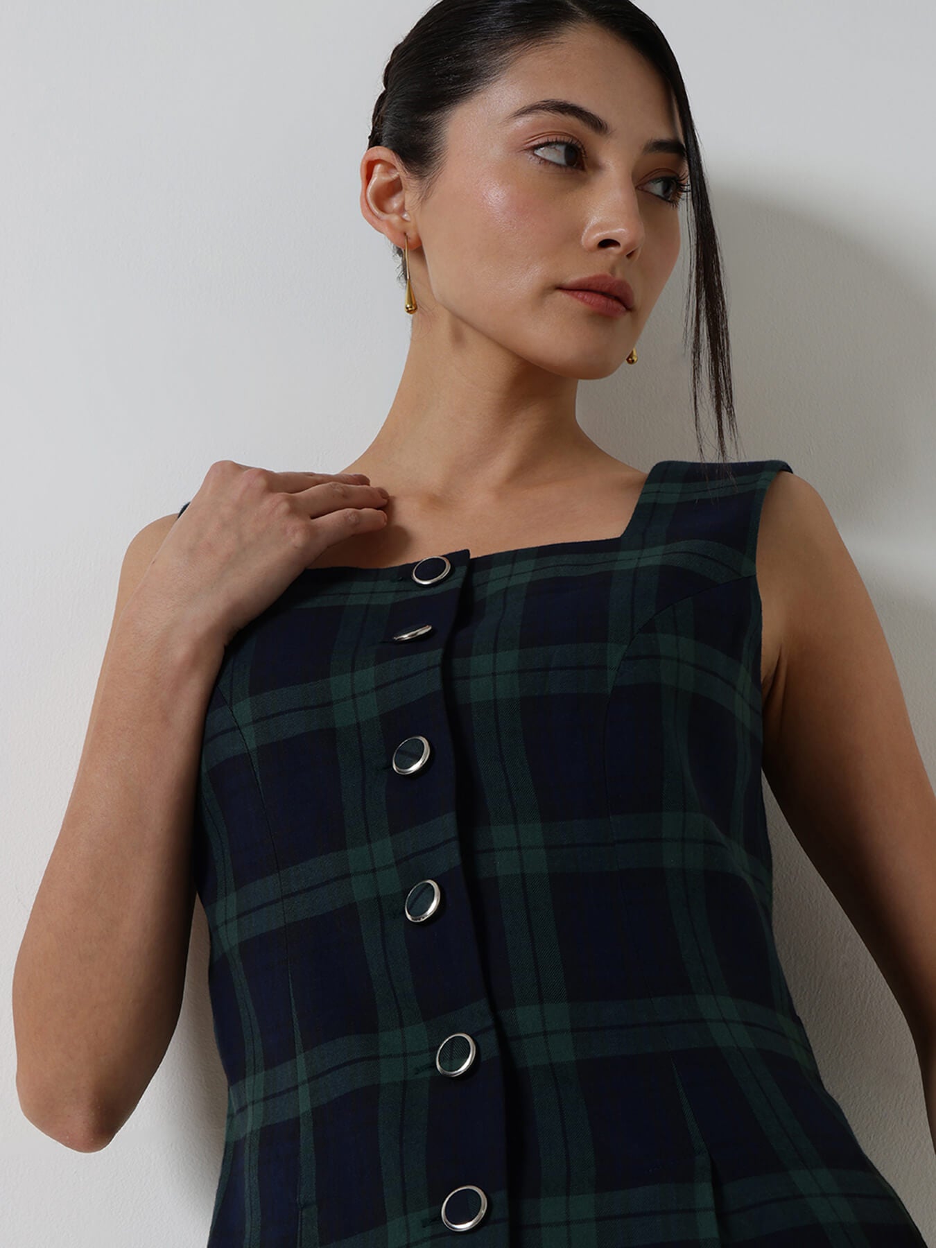 Cotton Checkered Waistcoat - Blue