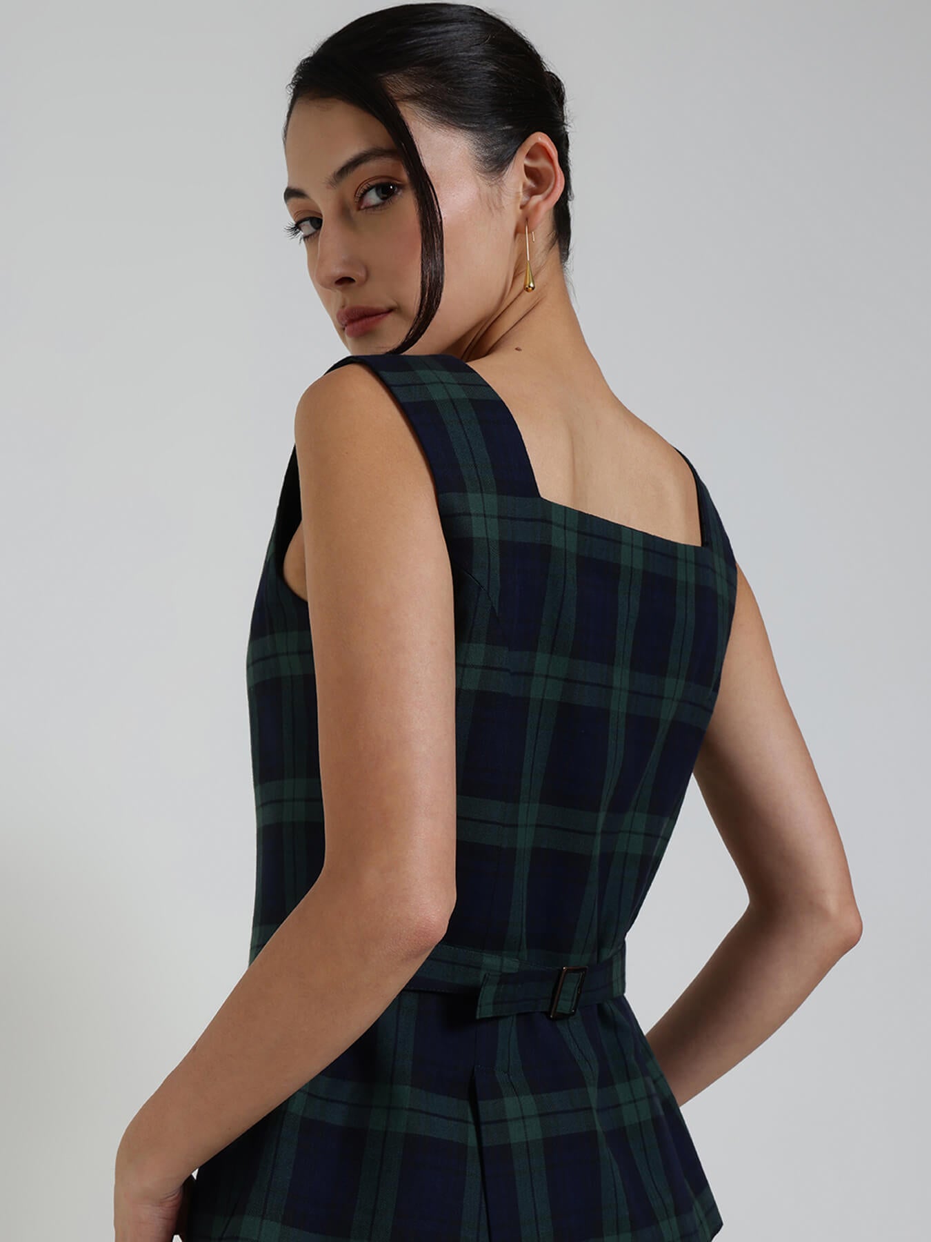 Cotton Checkered Waistcoat - Blue